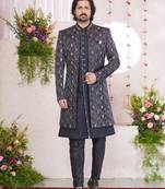 black digital print on jacquard  art silk 3 peice jacket set for men