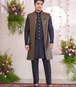 black jacquard  art silk 3 peice jacket set for men