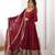Maroon color Premium Chinon Silk Embroidered Gown Set with Dupatta & Pant | Thread & Sequin Work 