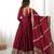Maroon color Premium Chinon Silk Embroidered Gown Set with Dupatta & Pant | Thread & Sequin Work 