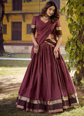 Maroon Cotton Zari Weaving Work Chaniya Choli  - Full Stitched Free Size 1