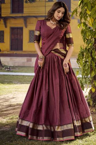 Maroon Cotton Zari Weaving Work Chaniya Choli  - Full Stitched Free Size