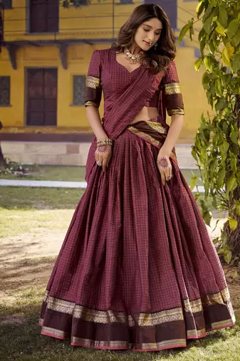 Maroon Cotton Zari Weaving Work Chaniya Choli  - Full Stitched Free Size
