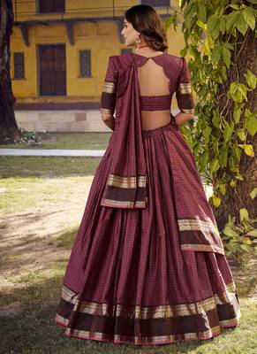 Maroon Cotton Zari Weaving Work Chaniya Choli  - Full Stitched Free Size 3