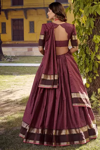 Maroon Cotton Zari Weaving Work Chaniya Choli  - Full Stitched Free Size