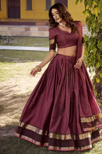 Maroon Cotton Zari Weaving Work Chaniya Choli  - Full Stitched Free Size