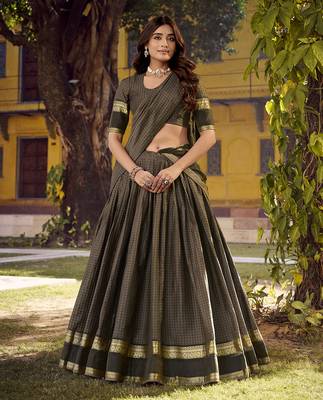 Green Cotton Zari Weaving Work Chaniya Choli  - Full Stitched Free Size 1