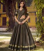 Green Cotton Zari Weaving Work Chaniya Choli  - Full Stitched Free Size