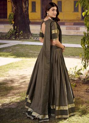 Green Cotton Zari Weaving Work Chaniya Choli  - Full Stitched Free Size 3