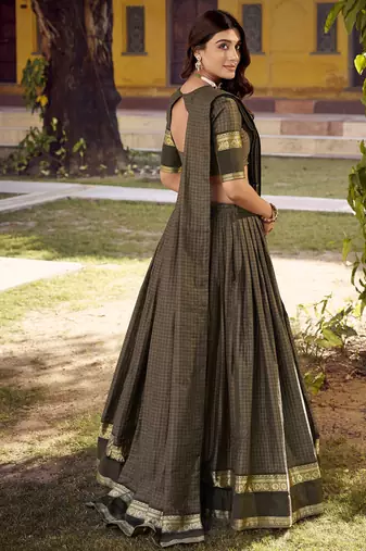 Green Cotton Zari Weaving Work Chaniya Choli  - Full Stitched Free Size