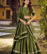Green Cotton Zari Weaving Work Chaniya Choli  - Full Stitched Free Size