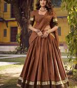 Orange Cotton Zari Weaving Work Chaniya Choli  - Full Stitched Free Size