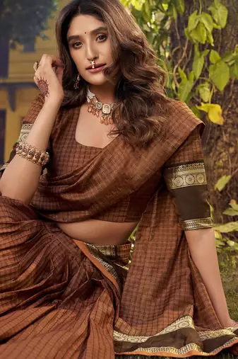 Orange Cotton Zari Weaving Work Chaniya Choli  - Full Stitched Free Size