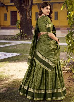 Green Cotton Zari Weaving Work Chaniya Choli  - Full Stitched Free Size 3