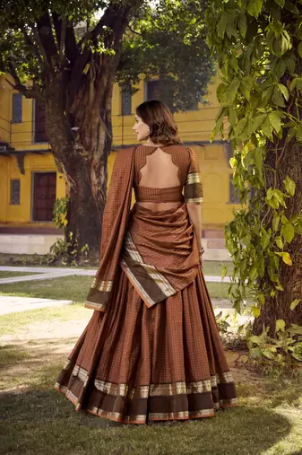 Orange Cotton Zari Weaving Work Chaniya Choli  - Full Stitched Free Size