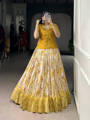 Yellow Cotton Zari Weaving Work Chaniya Choli  - Full Stitched Free Size 1