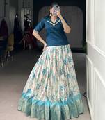 White Cotton Zari Weaving Work Chaniya Choli  - Full Stitched Free Size