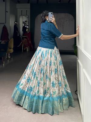 White Cotton Zari Weaving Work Chaniya Choli  - Full Stitched Free Size 3