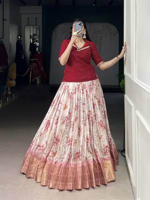 White Cotton Zari Weaving Work Chaniya Choli  - Full Stitched Free Size 1