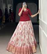 White Cotton Zari Weaving Work Chaniya Choli  - Full Stitched Free Size