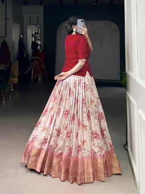 White Cotton Zari Weaving Work Chaniya Choli  - Full Stitched Free Size 3