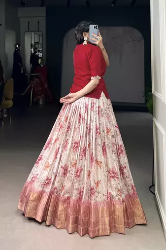 White Cotton Zari Weaving Work Chaniya Choli  - Full Stitched Free Size
