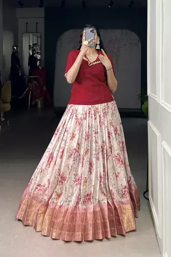 White Cotton Zari Weaving Work Chaniya Choli  - Full Stitched Free Size