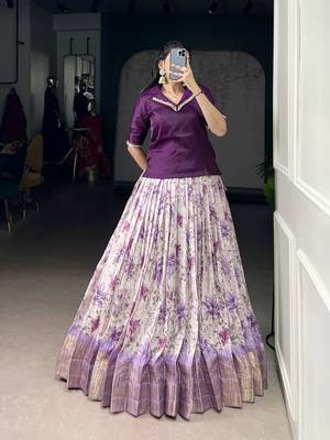 Purple Cotton Zari Weaving Work Chaniya Choli  - Full Stitched Free Size 1