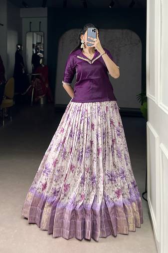 Purple Cotton Zari Weaving Work Chaniya Choli  - Full Stitched Free Size