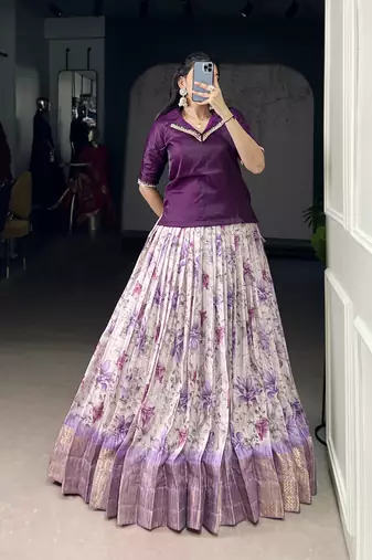 Purple Cotton Zari Weaving Work Chaniya Choli  - Full Stitched Free Size