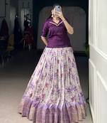 Purple Cotton Zari Weaving Work Chaniya Choli  - Full Stitched Free Size