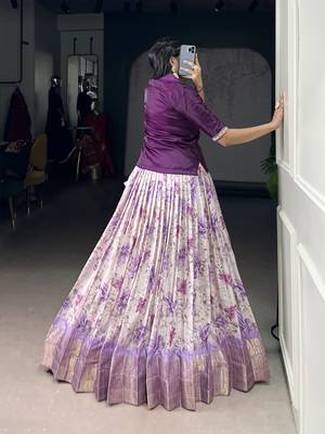 Purple Cotton Zari Weaving Work Chaniya Choli  - Full Stitched Free Size 3