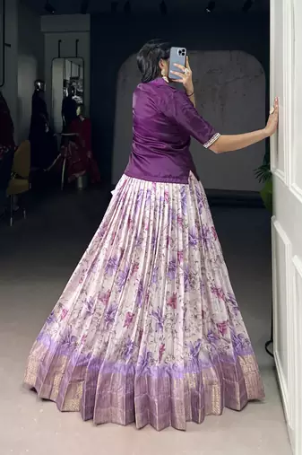 Purple Cotton Zari Weaving Work Chaniya Choli  - Full Stitched Free Size