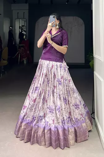 Purple Cotton Zari Weaving Work Chaniya Choli  - Full Stitched Free Size
