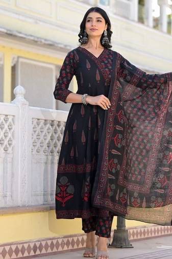 Women's floral printed rayon kurta set with dupatta