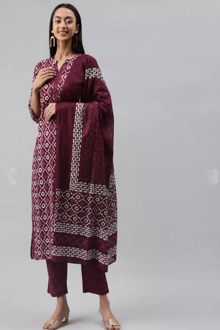 Women's printed rayon kurta set with printed dupatta