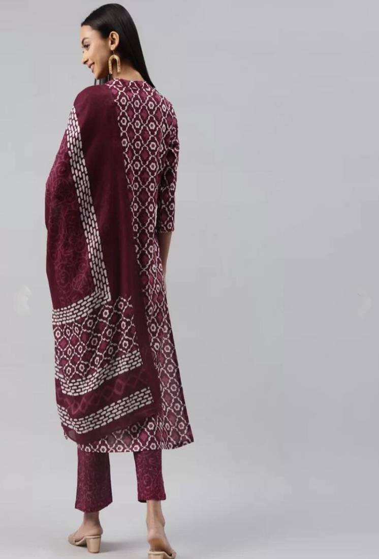 Women's printed rayon kurta set with printed dupatta