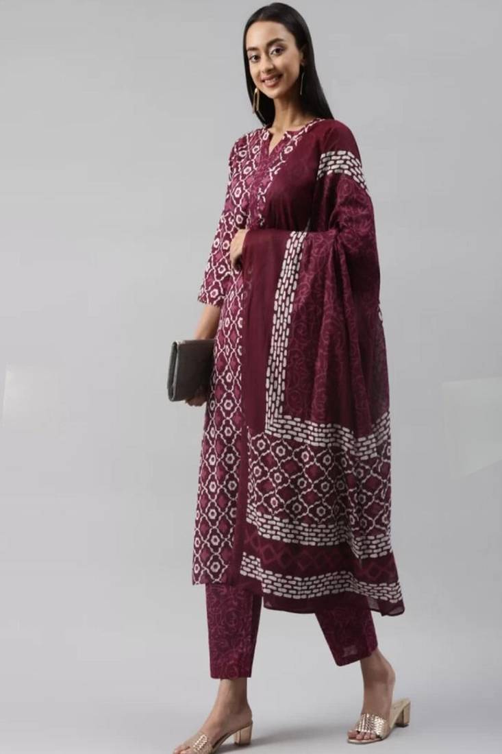 Women's printed rayon kurta set with printed dupatta