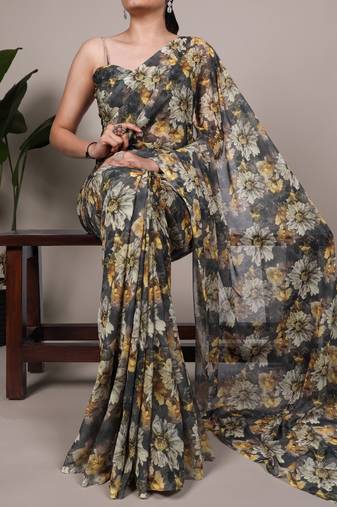 timeless elegance in weightless marble floral design saree