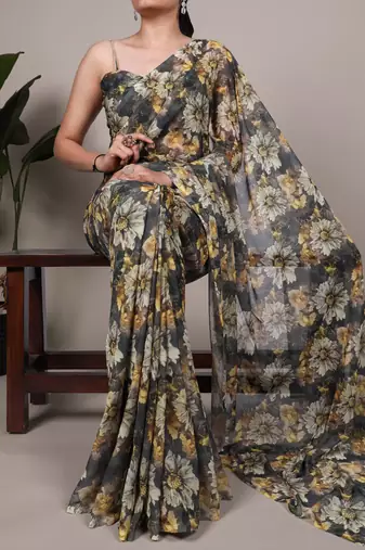 timeless elegance in weightless marble floral design saree