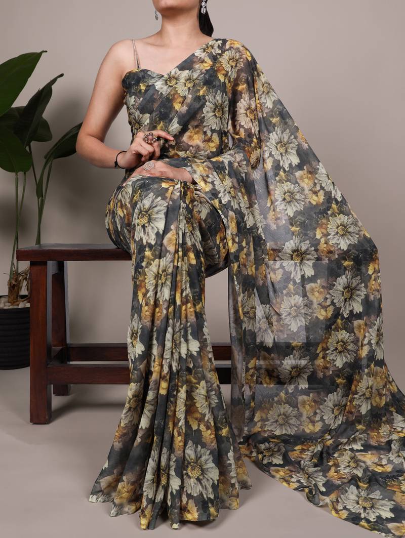 timeless elegance in weightless marble floral design saree