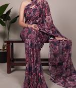 timeless elegance in weightless marble floral design saree