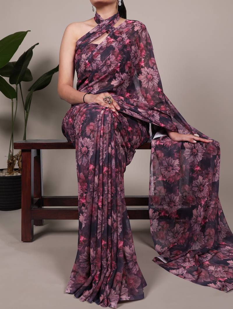 timeless elegance in weightless marble floral design saree