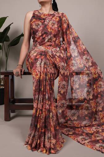 timeless elegance in weightless marble floral design saree