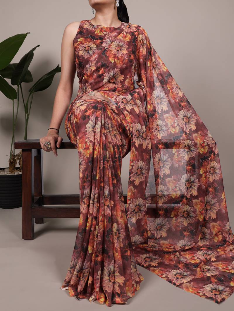 timeless elegance in weightless marble floral design saree