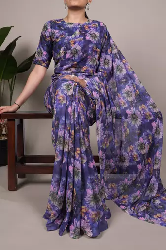 timeless elegance in weightless marble floral design saree