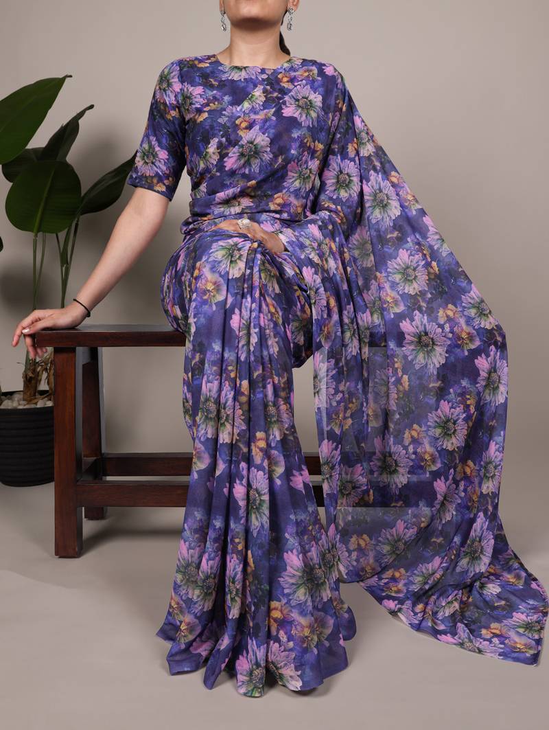 timeless elegance in weightless marble floral design saree