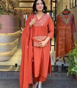 Women's Gorgeous Rayon Fabric Embroidery Work Straight Kurta Pant and Dupatta Set