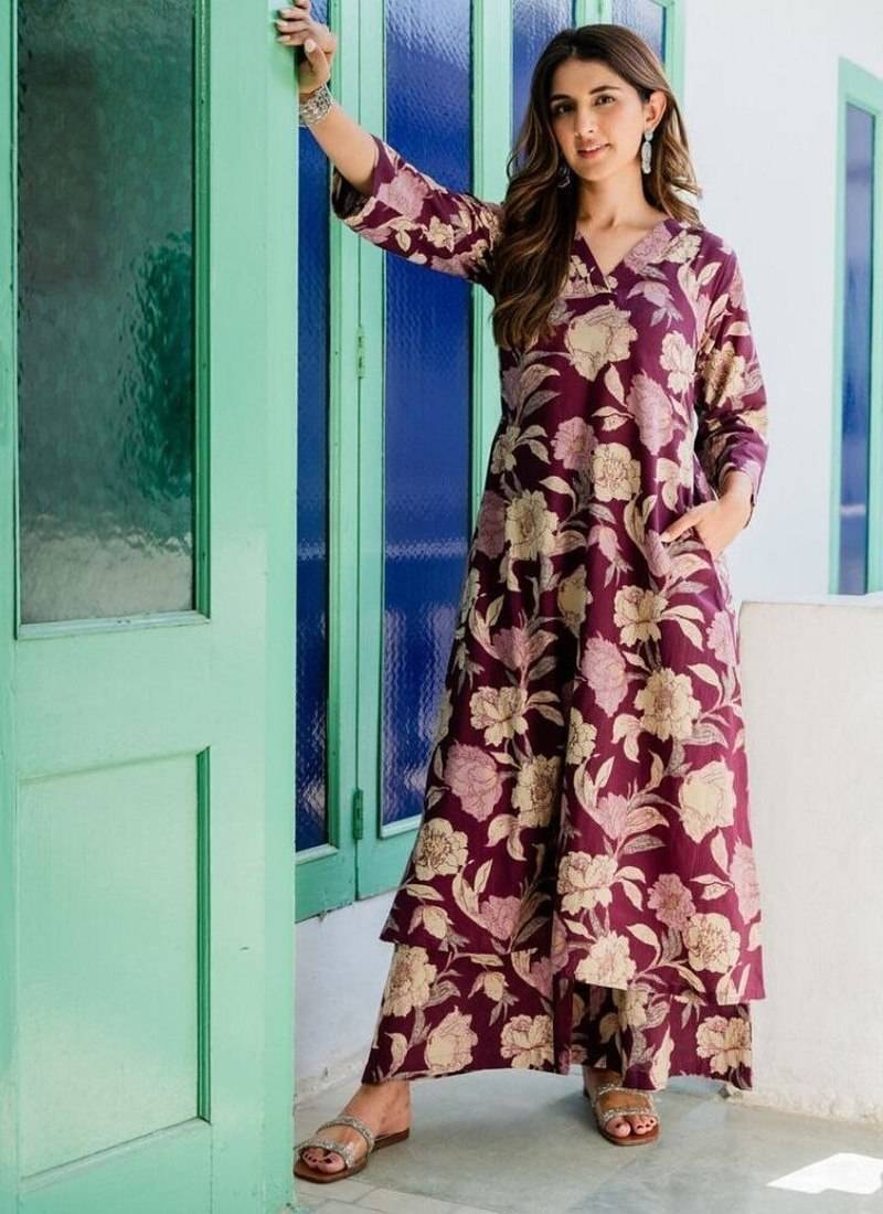 Floral printed rayon kurta set for women