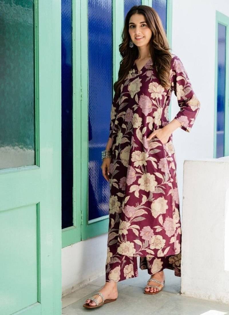 Floral printed rayon kurta set for women